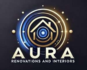 official company logo aura renovations and interiors Aura Renovations and Interiors logo for glass and aluminium installation services